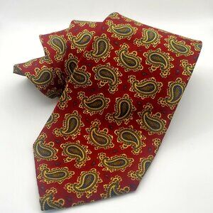 BROOKS BROTHERS 100% SILK Paisley Tie Red Gold & Green Holiday Wear Gift Office